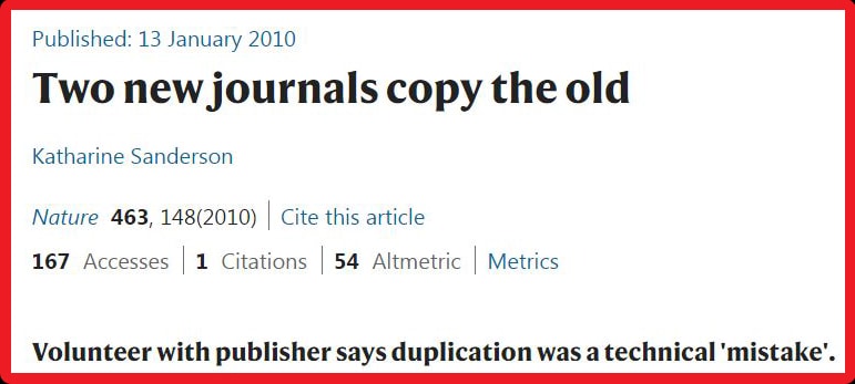 Image of the blog post entitled "Two new journals copy the old"