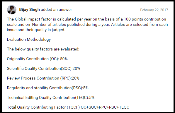 How Global Impact Factor calculates its impact factor (from Researchgate), 22 February 2017