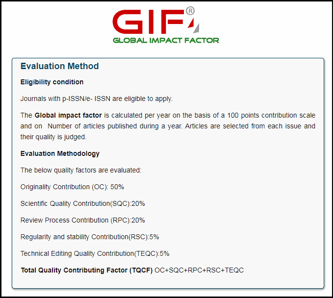 The Evaluation Method used by Global Impact Factor