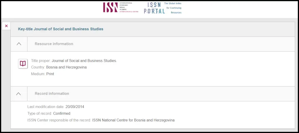 Searching for the ISSN 2303-6044, which that it exists and has the journal name Journal of Social and Business Studies