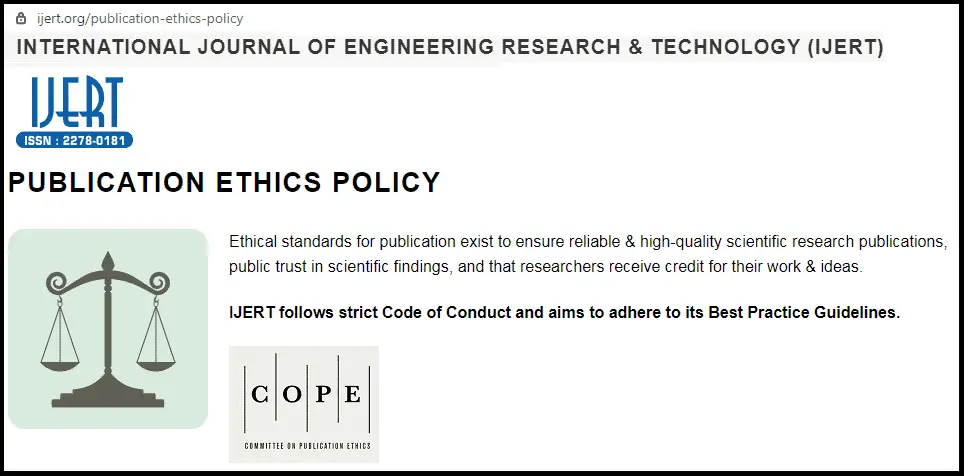  International Journal of Engineering Research & Technology displays the COPE logo on its web site, but it is not a COPE member (accessed 13 Nov 2020)