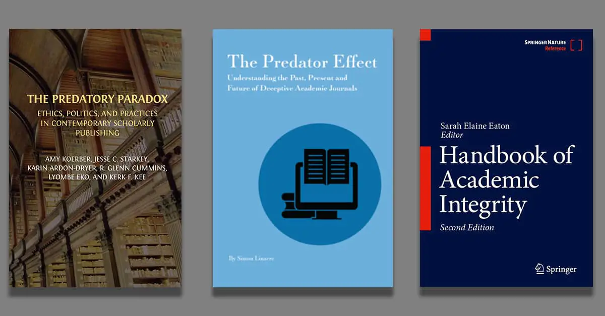 Three book covers which are all about predatory publishing