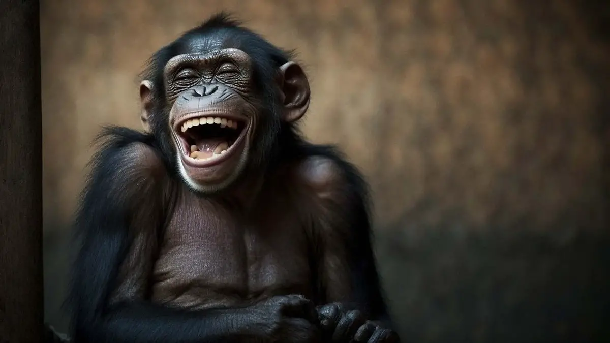 An AI generated laughing monkey